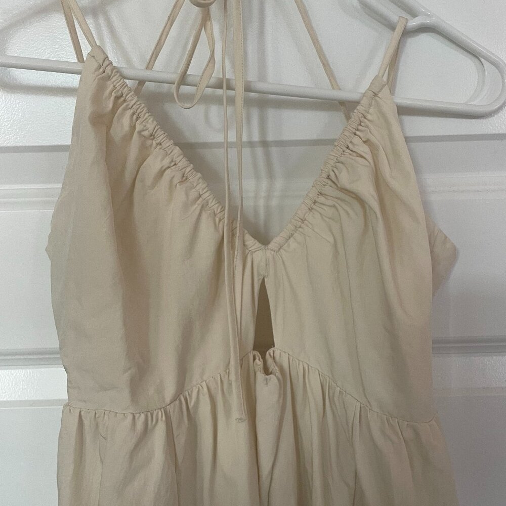 V Neck Draw String Detail Dress, Ivory